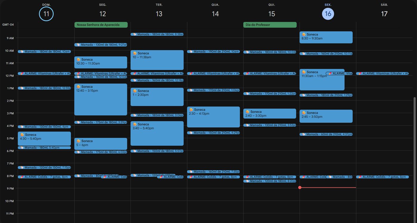 Semana de registros da Eulália no Google Agenda